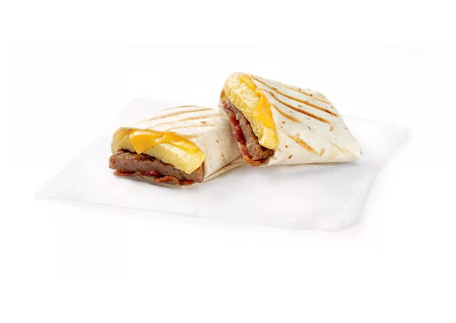 Bacon, Sausage, Egg and Cheese Grilled Breakfast Wrap